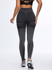 Eassivo Eassivo 女士高腰渐变塑形提拉运动紧身裤 - 黑色 - 查看 2