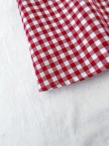 Tween Girl Casual Minimalist Comfortable Crisscross Strap Plaid Tank Top Checkered Top Picnic Outfit Girl Summer Top Red Plaid Top Bow Top - Red and White - View 5