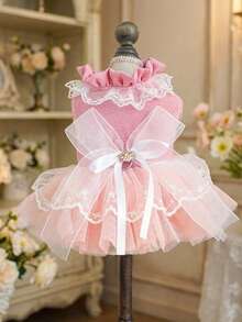 PETSIN 宠物连衣裙一件装，粉色公主风，适合猫狗穿着，春夏款。 - 粉色 - 查看 3