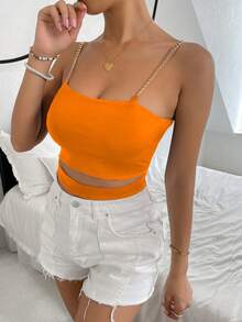 Zolique 女士金属链条露脐上衣，优雅万圣节派对服装 - 橘色 - 查看 5