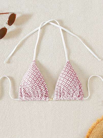 Swim Mod Women's Solid Textured Halter Triangle Bikini Top, Summer Beach 2026 New Women's Swimwear ArrivalFor School,Suitable For Holiday, Date, Afternoon Tea, Western, Cruise, Beach, Island, Road Trip, All Seasons, Music Festival, Boho Vacation,Bohemian Vacation, Chill Autumn ,Western Boho ,Elegant Tops For Women