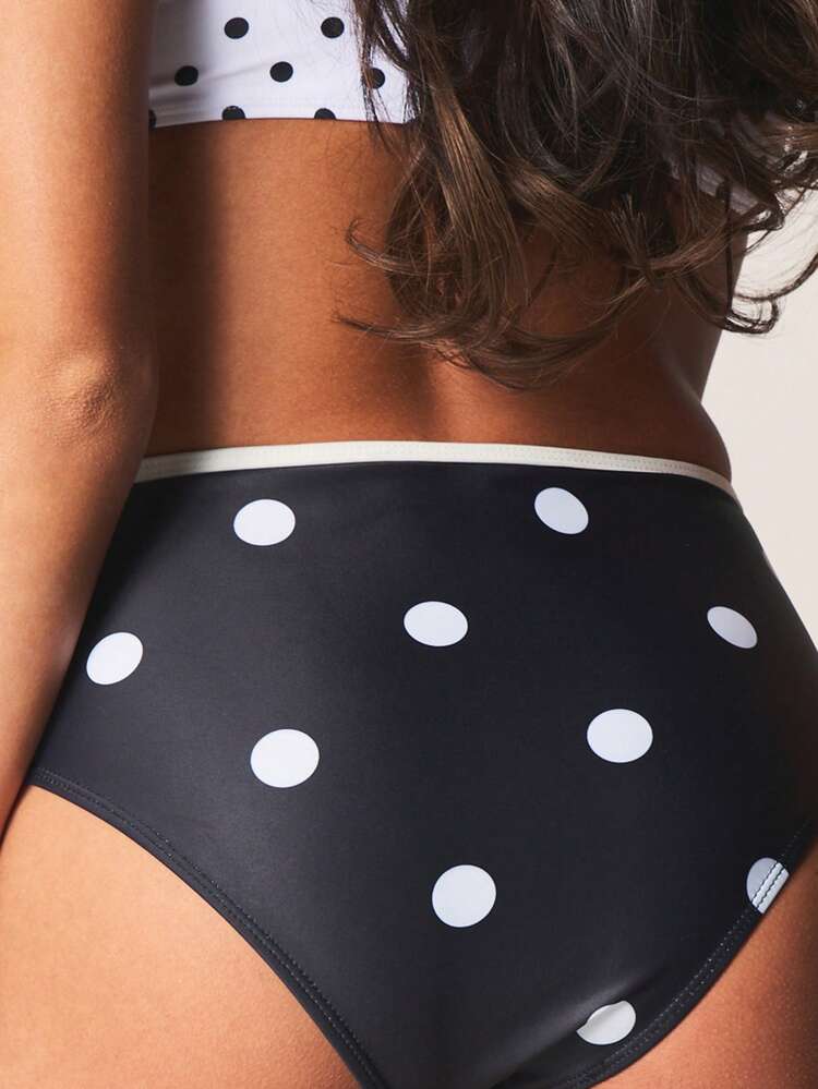 MISSGUIDED High Waisted Polka Dot Bikini Bottoms With Elastic Waistband Retro Pin Up Vintage Style Summer Beach Swimwear