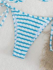 Swim Lushoire 2pcs/Set Textured Fabric Beach Vacation Women Swimsuit Set, Spring/Summer - Blue - View 6