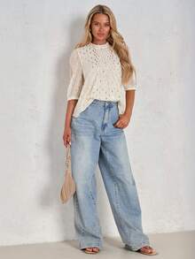 SHEIN Glamour 中年女性春夏雪纺衬衫，休闲中袖衬衫，适合中老年女性 - 杏色 - 查看 2