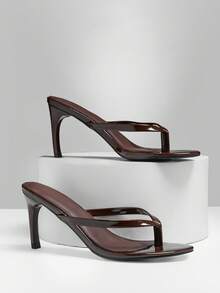 SHUZIA Women's Minimalist Slip-On Stiletto Heeled Thong Sandals - Chocolate Brown - View 7