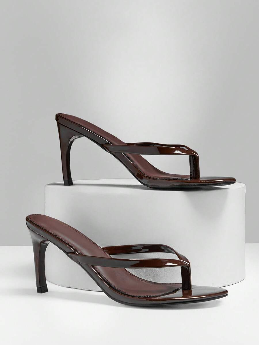 SHUZIA Sandalias de tacón de aguja tipo chanclas minimalistas para mujer - Marrón Chocolate - Ver 1