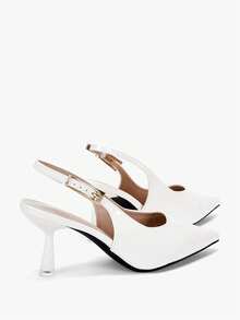 2025秋冬新款女士白色法式尖头休闲凉鞋，细跟设计，后跟露趾，搭扣绑带，舒适优雅高跟鞋，优雅女士浅口鞋 - 白色 - 查看 10