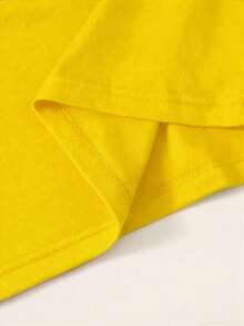 SHEIN Unity Solid Color Letter Print Round Neck Casual Versatile Short Sleeve Dress - Yellow - View 4