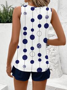 EMERY ROSE 2pcs/Set Plus Size Women's Navy Blue Polka Dot Round Neck Camisole And Shorts Set,Summer Smart Casual Holiday Two Pieces Outfits Sleeveless Top Set - Multicolor - View 2