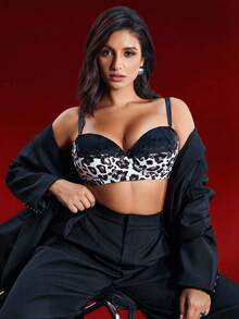 SHEIN Sujetador de encaje y estampado de leopardo talla grande - Multicolor - Ver 3