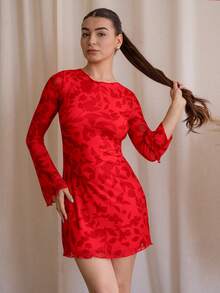 Andrea Bello Women's Floral Print Backless Flare Sleeve Mini Dress,Summer Dresses
Spring Clothes - Red - View 3