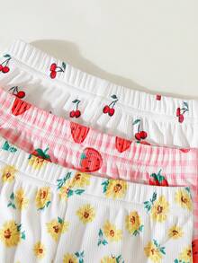 SHEIN Playful Pals 女嬰 3 套裝 粉色花卉草莓櫻桃細肩帶上衣 荷葉邊短褲 - 彩色 - 查看 5