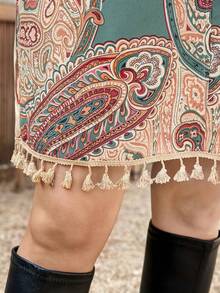 SHEIN LUNE 大码女式西部波西米亚风流苏佩斯利印花和服 - 彩色 - 查看 6