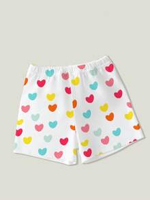 SHEIN Playful Pals Bộ 3 quần short cho bé gái, gồm quần sọc, quần màu trơn và quần in hình trái tim, thích hợp mặc ngoài trời vào mùa hè. - Nhiều màu - Xem 4