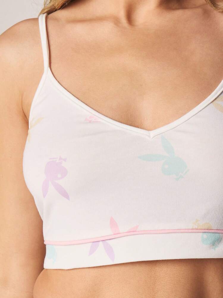 Missguided x Playboy Cropped Cami Tank Top And Wide Leg Pajama Pants Set With Pastel Pattern Print For Sleep And Loungewear