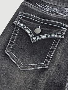 SHEIN Girlism Quần jean ống loe co giãn dành cho nữ tuổi teen, phong cách Y2K Punk Retro Vintage, thêu cánh và đính đá. - màu đen - Xem 5