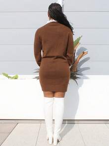 Steph T Women's Apricot Lace Trim Long Sleeve Dress - Brown - View 2