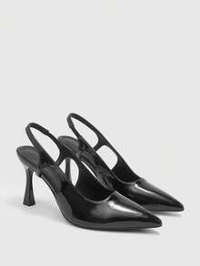 CUCCOO BIZCHIC Nude Color Patent Leather Stiletto High Heel Women Pumps - Black - View 2