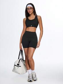 Eassivo Eassivo Women's High Waist Contrast Color Casual Versatile Daily Wear & Sports Shorts - Black - View 7
