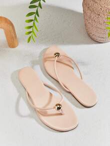 SHUZIA Women's Round Toe T Strap Thong Poolside Flip Flop Sandals - Beige - View 7