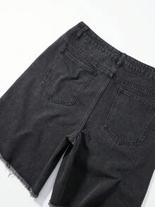 ROMWE MEN Street Life 男士休闲百搭牛仔短裤，夏季 - 黑色 - 查看 3