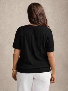 Zelara T-shirt rond casual et sport pour femmes grandes tailles, avec broderie chevalier, manches courtes, élégant - Noir - Voir 7