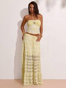 SHEIN BAE Women's Yellow Textured Skirt, Textured Skirt, Suitable For Vacation, Leisure And Holiday Occasions - Yellow - View 7