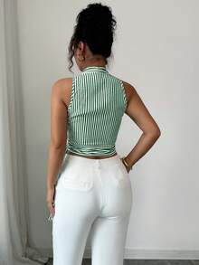 Elenzga Áo tank top dệt kim dành cho nữ, kiểu dáng giản dị và thanh lịch, thích hợp cho kỳ nghỉ hè. - Màu xanh lá cây đậm - Xem 2