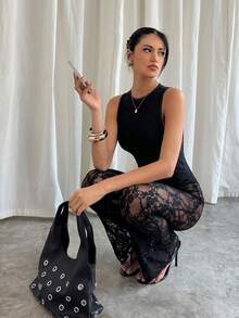 Siren Gaze Elegant Black Lace Sexy See-Through Jumpsuit For Summer - Slimming Sleeveless Fit - Stylish Nightclub Party Outfit - Black - View 7