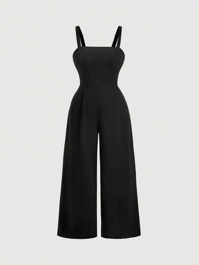 SHEIN MOD 加大码黑色针织背带裤，复古学院风