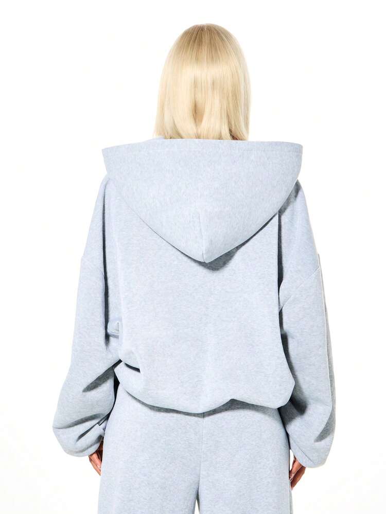 SUMWON WOMEN Oversized Full Zip Graphic Hoodie With Rhinestone Detail