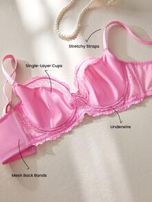 LUVLETTE Woman Lingerie Pink Full Coverage Support&Breathable Underwire Sexy Unlined Sheer Minimizer Lace Bra - Pink - View 11
