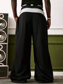 GALLERY FADE Men's Letter Print Drawstring Waist Loose Casual Sweatpants - Black - View 2