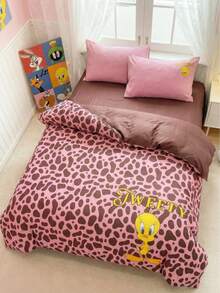 LOONEY TUNES X Joivida Cartoon Bedding Set (3 Pieces) – 1 Duvet Cover + 2 Pillowcases (Inserts Not Included), 100% Polyester, Machine Washable - Pink - View 4