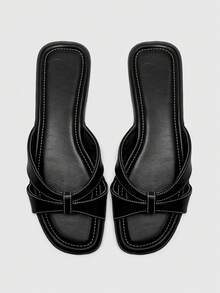 CUCCOO BIZCHIC Dép xăng đan đế bằng thoải mái dành cho nữ, kiểu dáng hở mũi, thích hợp đi biển hoặc dạo phố, mùa hè/thu. - màu đen - Xem 1