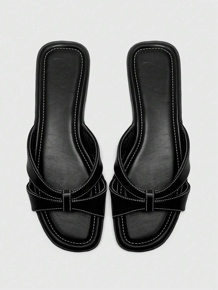 CUCCOO BIZCHIC Dép xăng đan đế bằng thoải mái dành cho nữ, kiểu dáng hở mũi, thích hợp đi biển hoặc dạo phố, mùa hè/thu. - màu đen - Xem 1