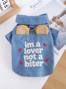 PETSIN 1pc Cat/Dog Universal Clothes, With A Three-Dimensional Bear Ear Design Blue Jacket, Suitable For Small Dogs To Wear In Spring And Autumn Weather - Blue - View 3