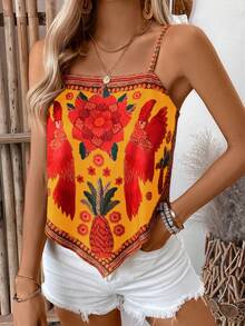 Selianne 女士休闲宽松植物印花吊带衫 - 鵝黃色 - 查看 4