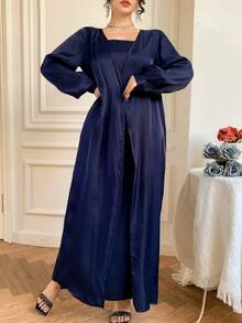 DAZY Women's 2-Piece Set Navy Blue Shawl Collar Long Cardigan Shirt Dress,Autumn Elegant Modest Dining Party Sequin Formal Gown,Bodycon Mermaid Midi Dress - Navy Blue - View 10