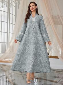 Al Najma 亮片缎带流苏提花长袖连衣裙 - 霧霾藍 - 查看 5