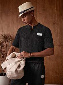 AKNOTIC Business Casual 2pcs Men's Fitted Knit Casual T-Shirt Set, Suitable For Summer - Black - View 3