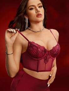 EmpressEnvy Lingerie da donna ricamata bordeaux, pizzo sexy e floreale, elegante e affascinante per vacanze, appuntamenti e uso quotidiano - Bordò - Visualizzare 6