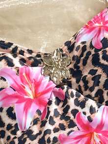 SHEIN 少女豹纹印花连体泳衣，夏季海滩度假 - 彩色 - 查看 5