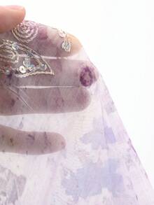 DAZY 法式印花长袖连衣裙，修身设计，女士长裙，春季长款连衣裙 - 紫色 - 查看 8