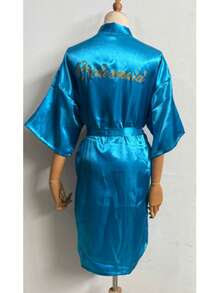 Wedding Party BathRobe With Golden Letters Kimono Pajamas Bridesmaid Robe Dressing Gown, Suitable For Bride, Bridesmaids, Vacation, Party, Birthday - Multicolor - View 8