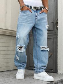 Manfinity EMRG Men's Distressed Casual Skinny Fit Jeans - Light Wash - View 3