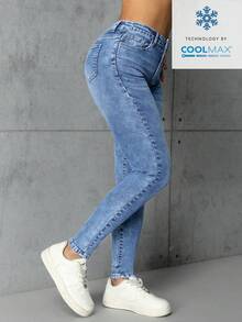 Rivivi Quần jean denim nữ màu trơn kiểu dáng thường ngày - Rửa nhẹ - Xem 4