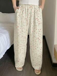 Dazy Plus Elastic Waist Straight Leg Star Print Cute Loungewear Loose Straight Pajama Bottoms - Multicolor - View 8