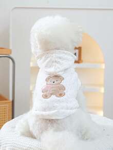 PETSIN 1件通用猫狗服装，柔软毛绒小熊刺绣宠物连帽衫，适合小型犬作为春秋季舒适的服装。 - 米色 - 查看 4