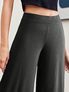 SHEIN Essnce 女士纯色休闲直筒宽松日常裤 - 深灰色 - 查看 5